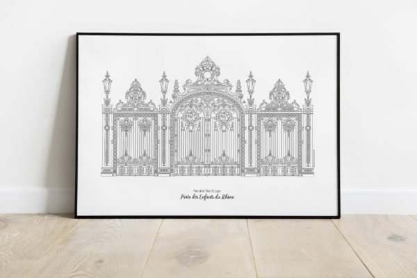 illustration-de-patrimoine-anne-vanrapenbusch-collection-imagerie-lyonnaise-parc-de-la-tete-dor-grille-lyon.
