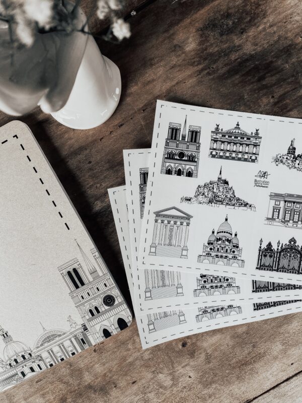 Planche de 10 stickers illustration de patrimoine carnet de voyage bullet journal