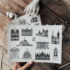 Planche de 10 stickers illustration de patrimoine carnet de voyage bullet journal monuments