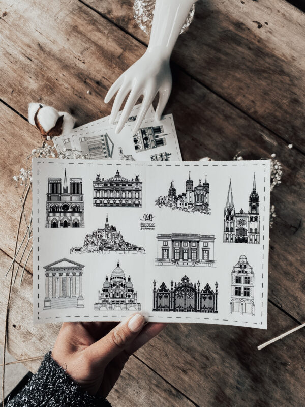 Planche de 10 stickers illustration de patrimoine carnet de voyage bullet journal monuments